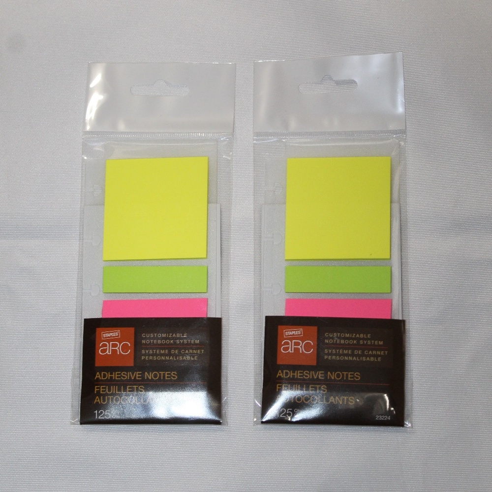 Staples Arc Customizable Notebook System Adhesive Notes.  Qty.  125.  Lot of 2